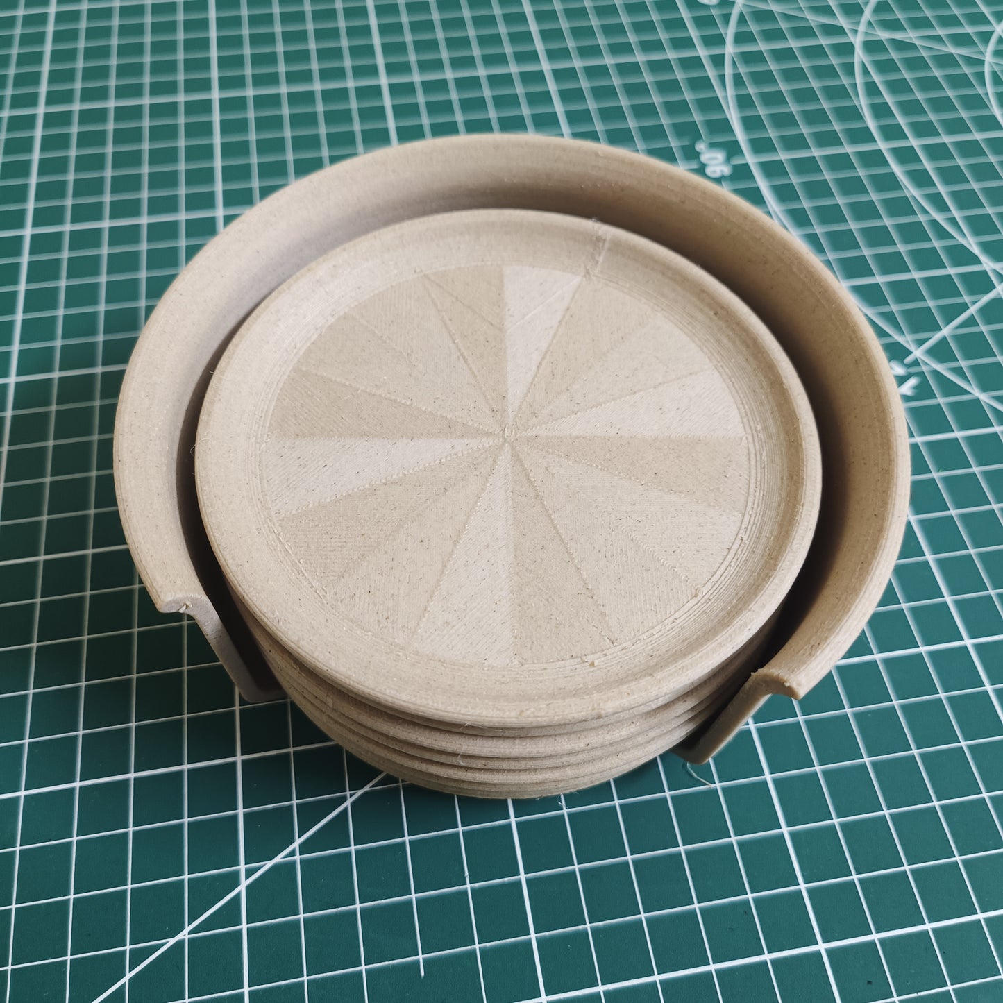 3D Printed Wood Coaster Set of 8 with Rack – Soft Touch, Natural Wood Feel