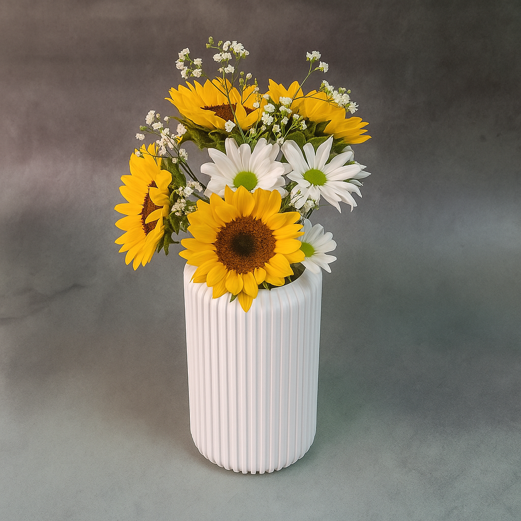 Modern Ribbed Flower Vase for Home Decor | Elegant Vertical Line Design | Minimal Cylinder Pot for Living Room, Table & Office