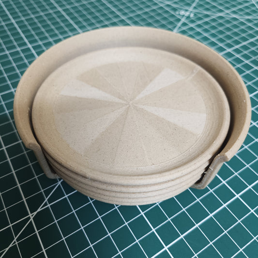 Wooden Coaster Set of 5 with Rack – Natural Look, Durable & Stylish