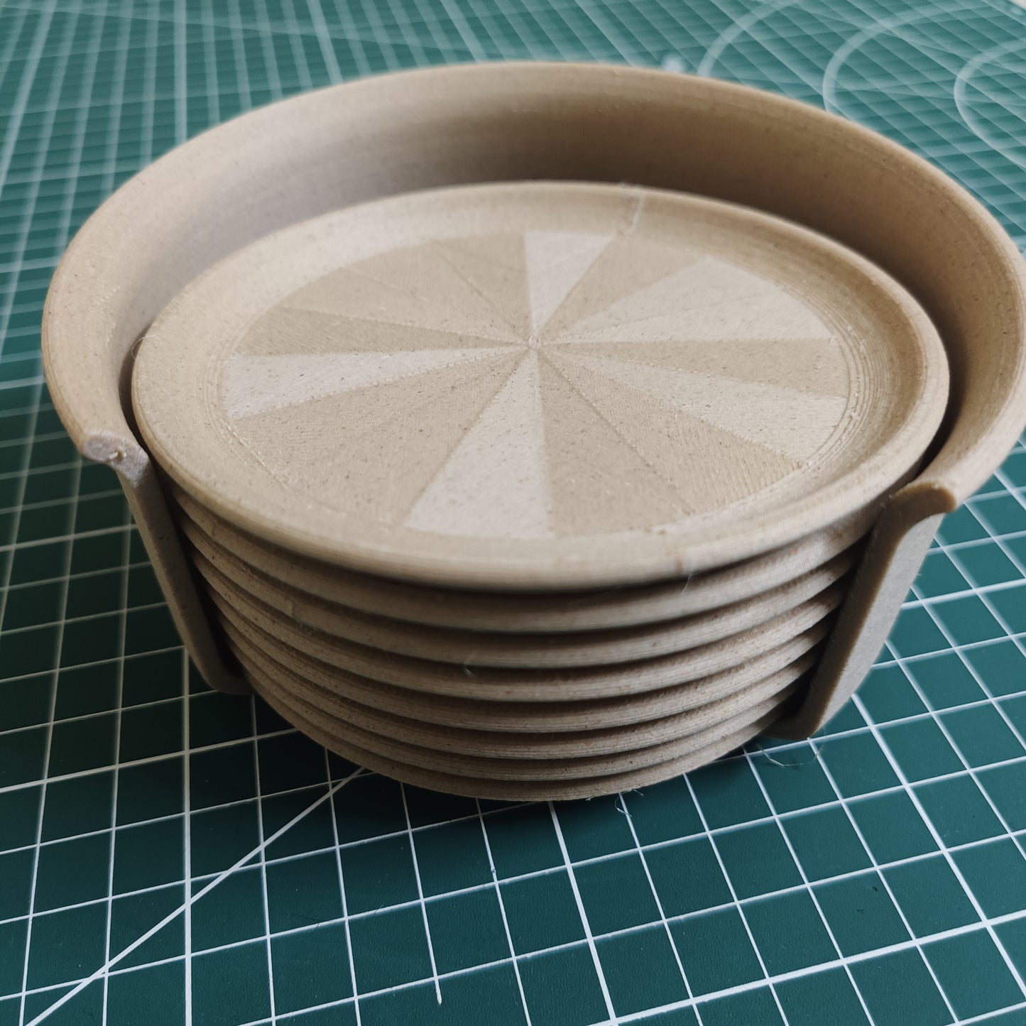 3D Printed Wood Coaster Set of 8 with Rack – Soft Touch, Natural Wood Feel