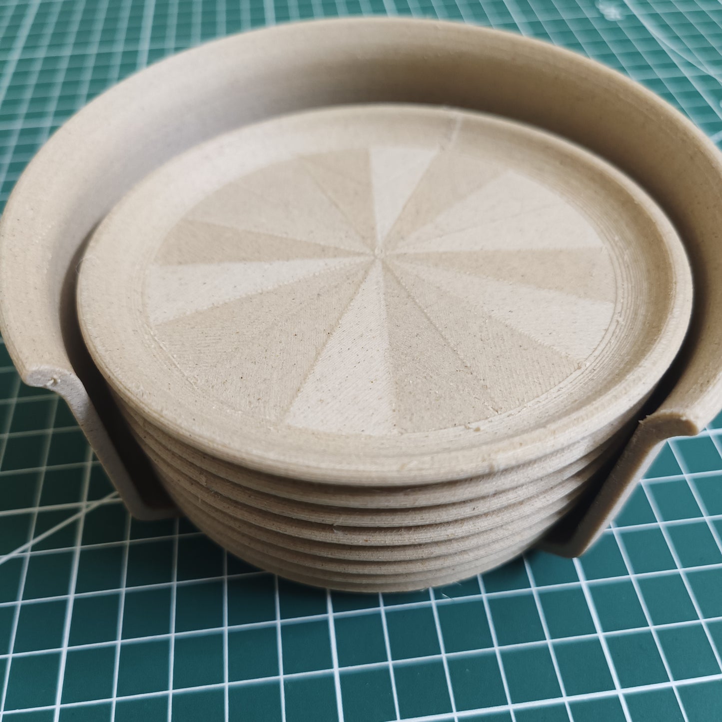 3D Printed Wood Coaster Set of 8 with Rack – Soft Touch, Natural Wood Feel