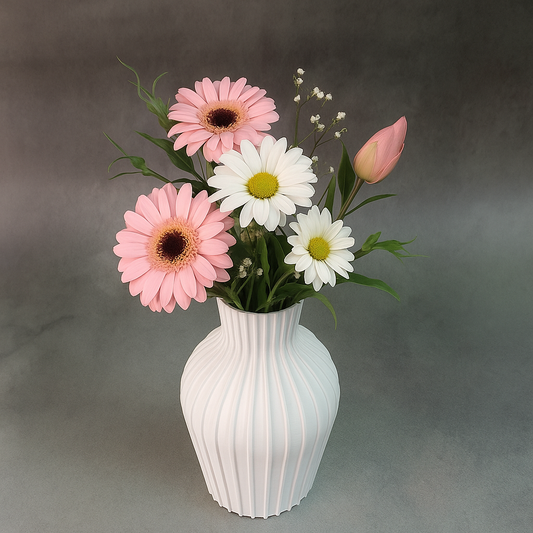 Elegant Curved White Flower Vase – Tall Decorative Pot for Home & Office Décor